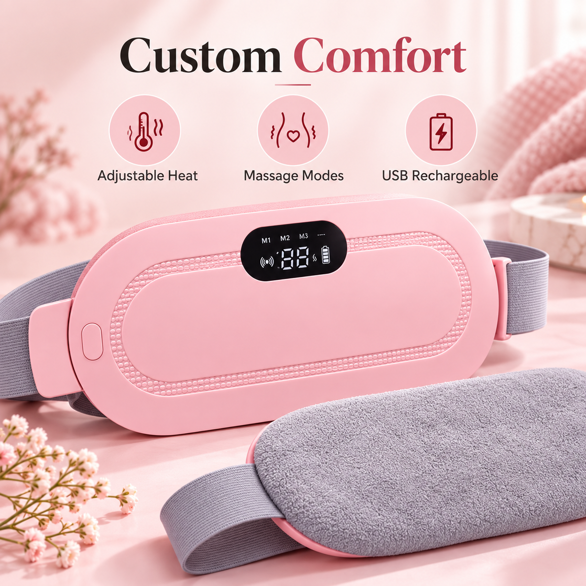 Rechargeable Heating & Massage Belt – Adjustable Warmth, Vibration Modes and Digital Display