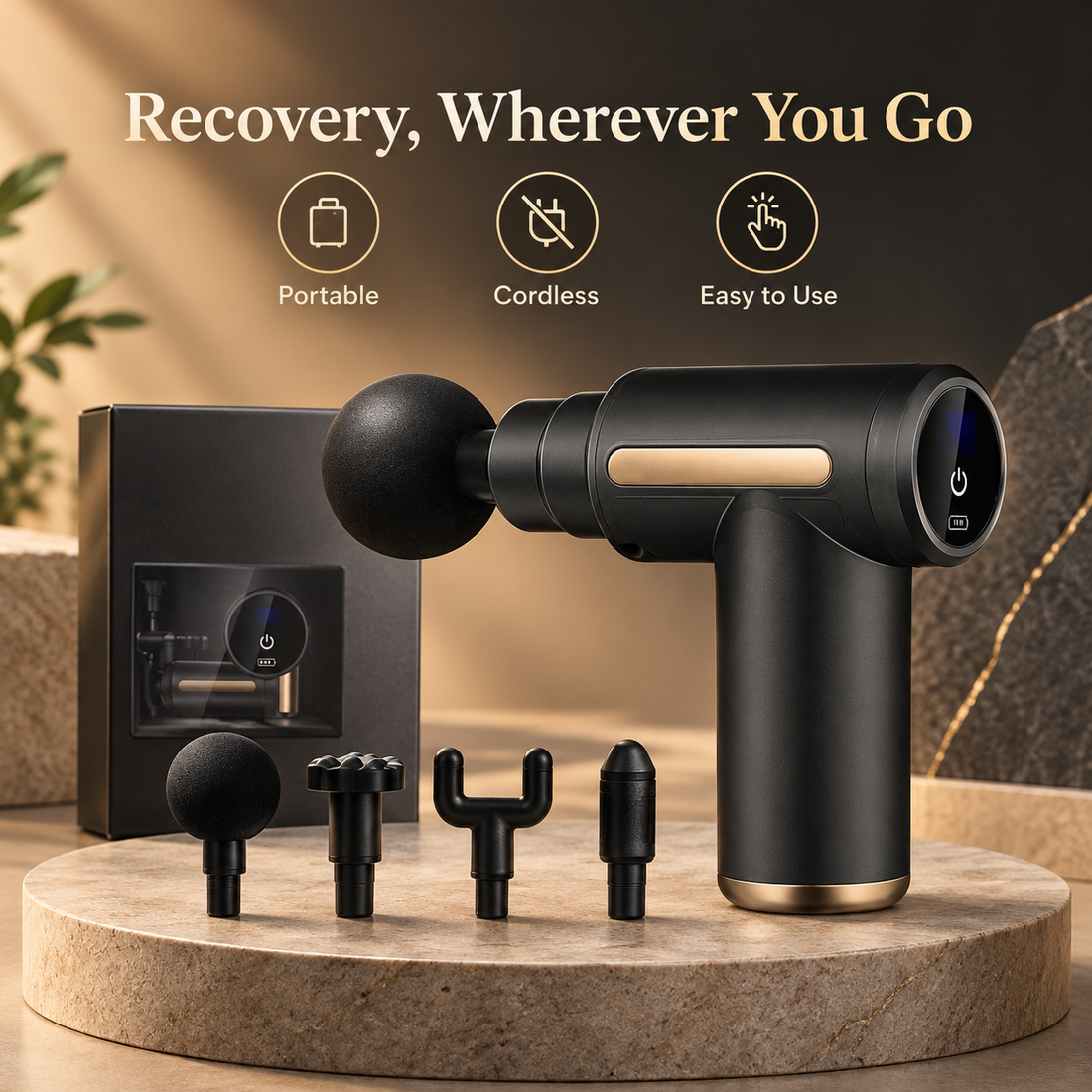 Rechargeable Mini Massage Gun with 4 Heads – Portable Deep Tissue Muscle Massager