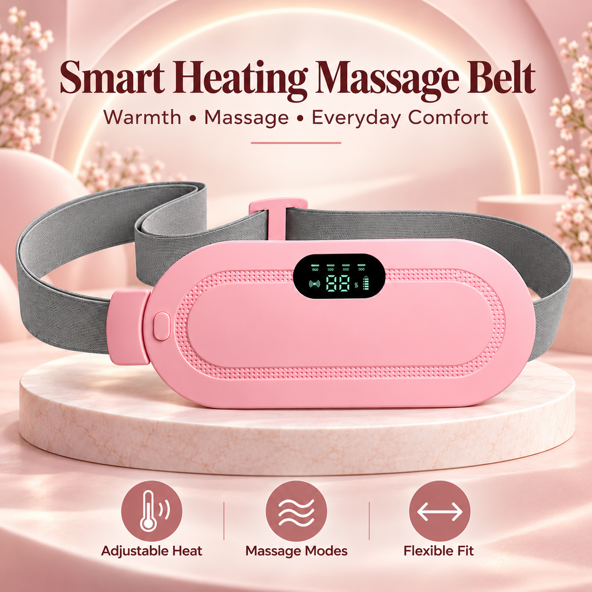 Rechargeable Heating & Massage Belt – Adjustable Warmth, Vibration Modes and Digital Display