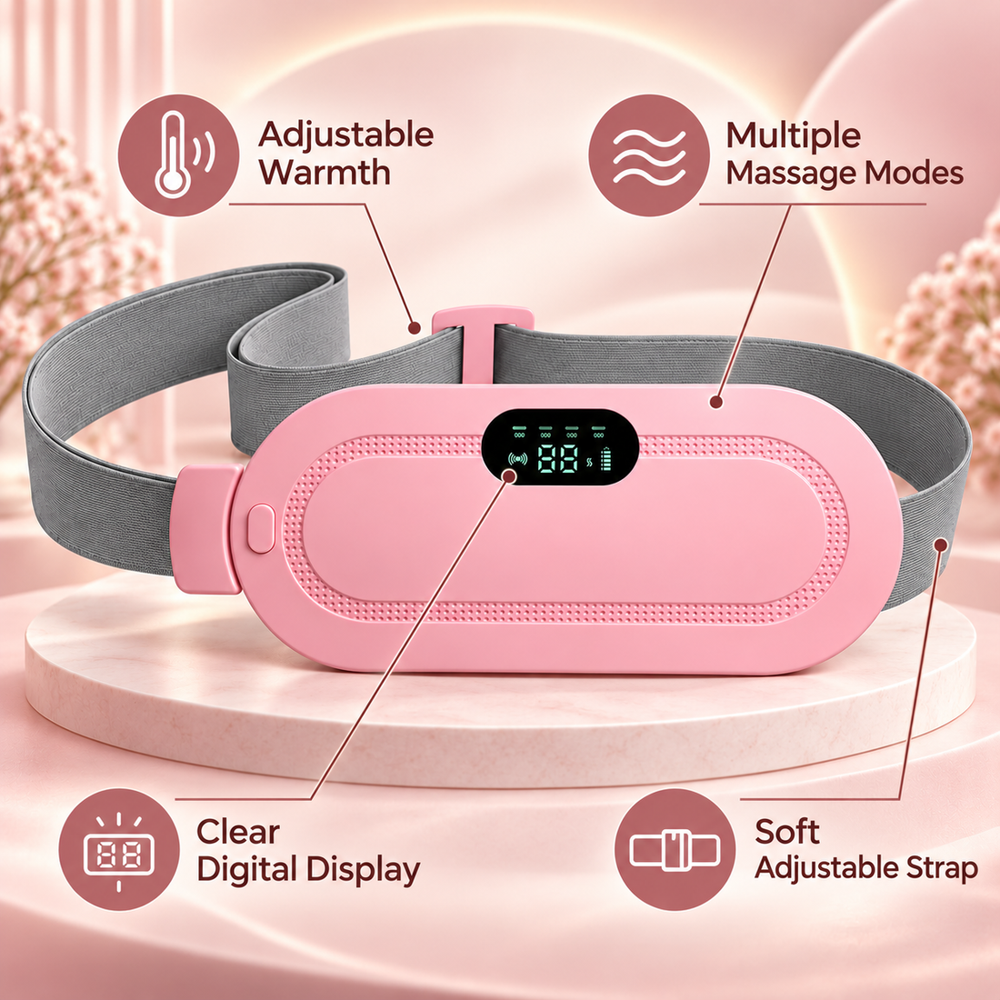 Rechargeable Heating & Massage Belt – Adjustable Warmth, Vibration Modes and Digital Display
