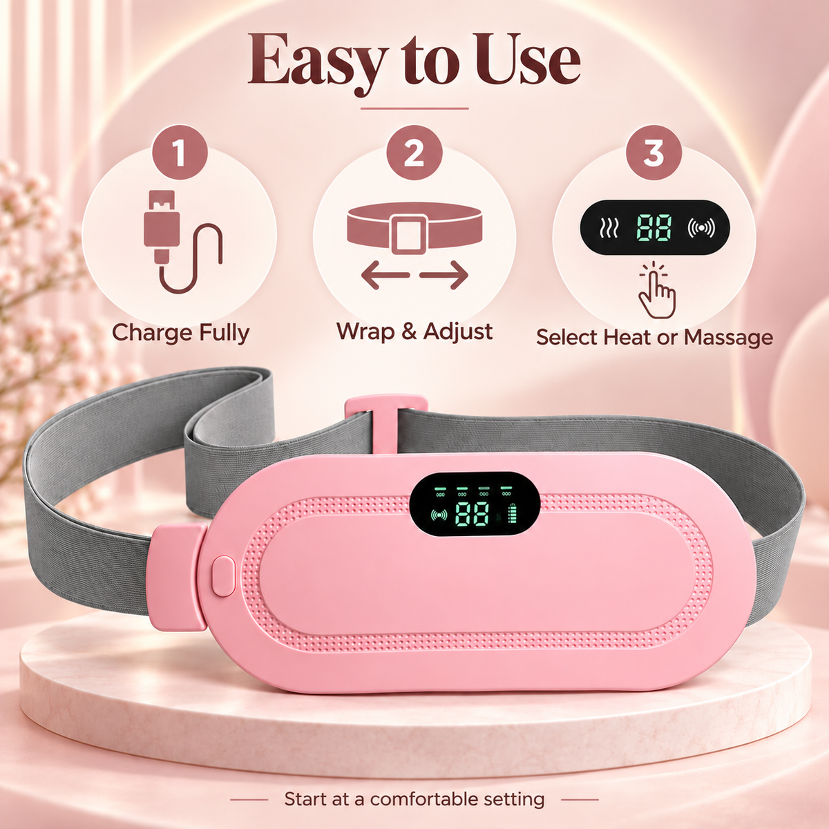 Rechargeable Heating & Massage Belt – Adjustable Warmth, Vibration Modes and Digital Display