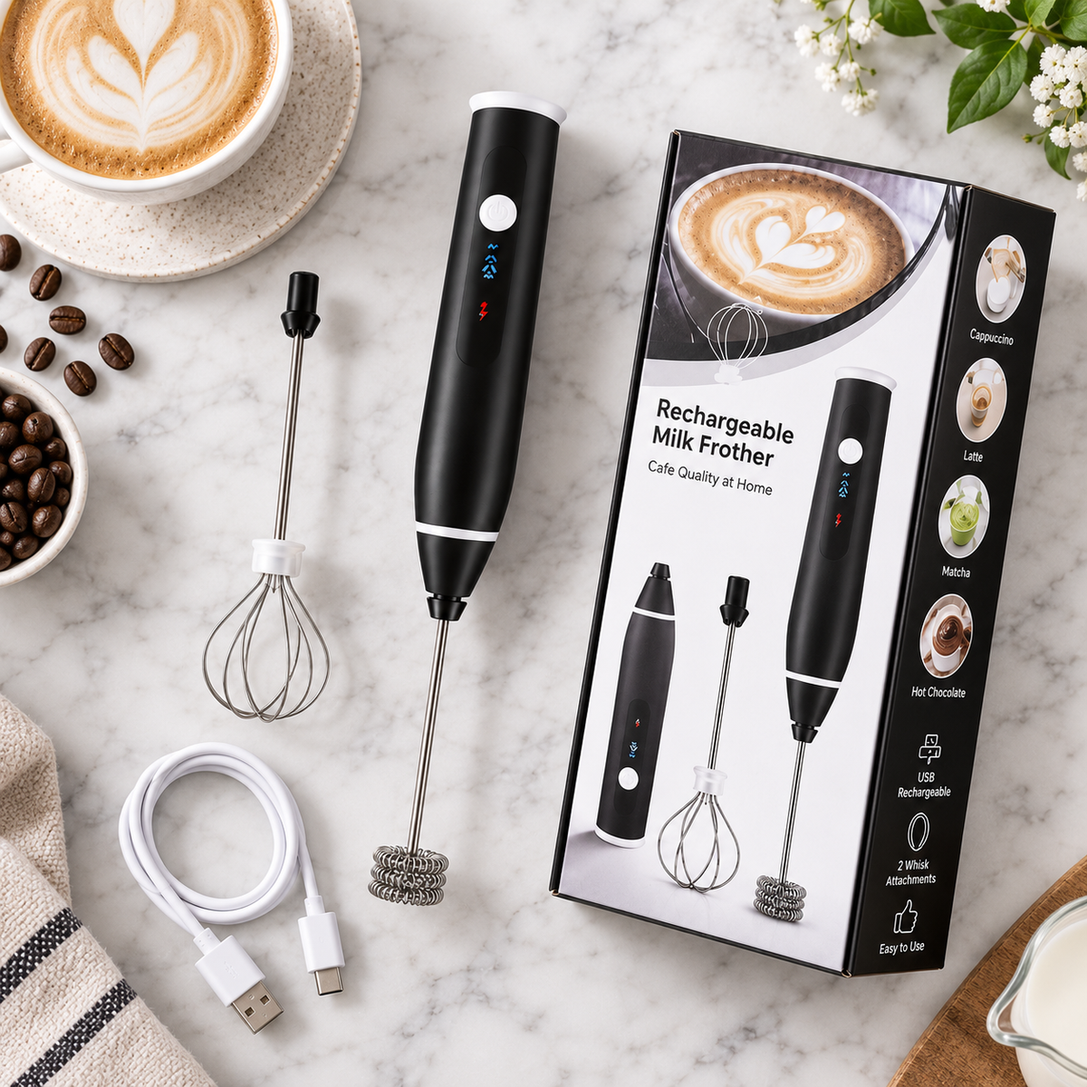 Rechargeable Coffee Beater & Milk Frother